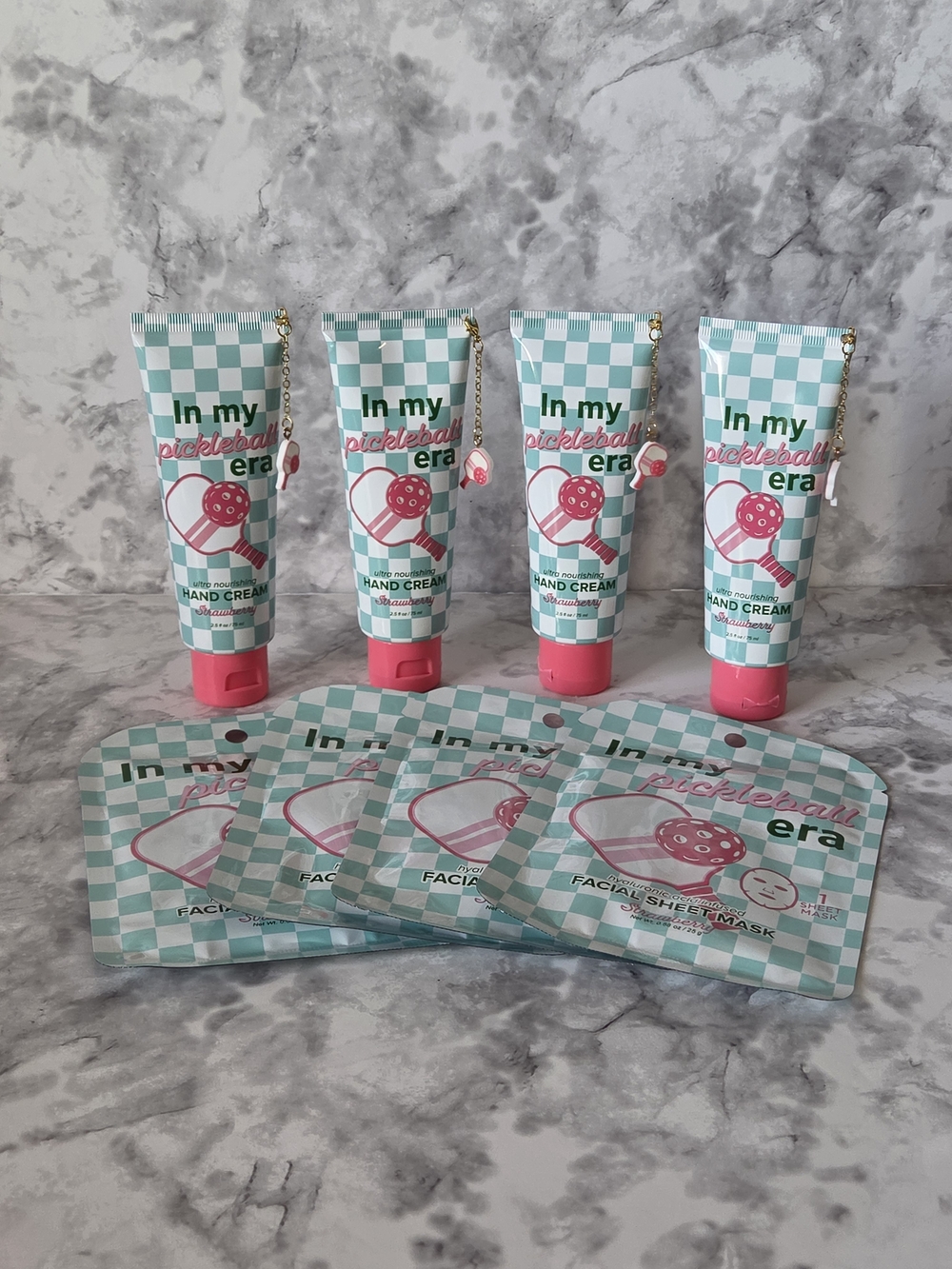 In My Pickleball Era Hand Cream & Facial Sheet Mask Set - Pink & Teal